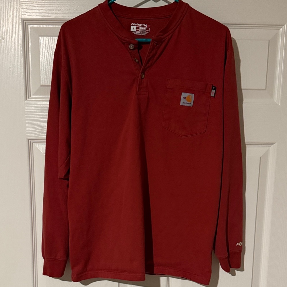 Carhartt Force Loose Fit Men's Henley Pocket Long Sleeve - Rust Red